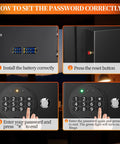 Fireproof Home Safe Box 1.2 Cu Ft With Digital Keypad And Safety Key Lock Type C Port instructions on setting password