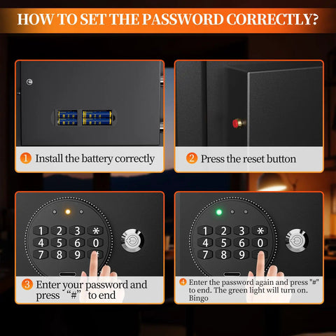 Guide for setting password on Heavy Duty Home Safe With Digital Keypad Lock And Fireproof Steel Cabinet 2.0 Cu Ft