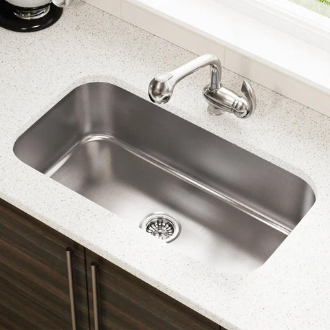 Undermount Stainless Steel 32-1/4 In Single Bowl Kitchen Sink With Deep Basin Brushed Satin Finish 18-Gauge Construction Noise Reduction
