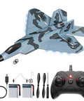 F22 Fighter Inspired RC Plane for Beginners and Kids Ready to Fly with remote, batteries, and tools displayed, durable EPP foam.