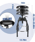 Heavy Duty Adjustable Hydraulic Shop Stool With 360 Degree Swivel For Garage Bar Seating 29 To 33.86 Inch Height Black