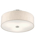 Meridian 3 Light Ceiling Mount Fixture in Brushed Nickel with Oatmeal Fabric Drum Shade Semi Flush Mount Lighting for Living Room Hallway or Dining Area Stylish Steel Frame Modern Classic Home Decor
