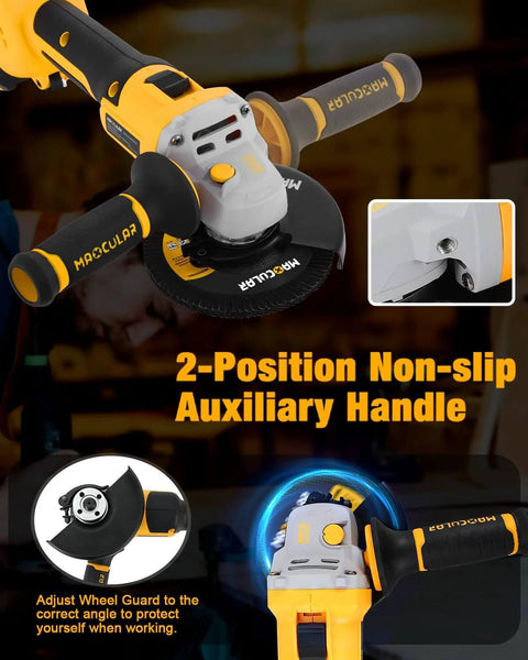Cordless Angle Grinder 20V With 9600 RPM Brushless Motor, Four And A Half Inch To Five Inch Cutting Wheel, 2-Position Handle
