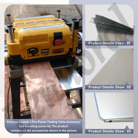 Rock Solid Heavy Duty Folding Extension Table For Woodworking Thickness Planers Built Tough with planer and silver steel surface.