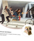 Family riding in shopping cart and bike; inset shows Groove Sliding Gate Track Roller Wheels Set Heavy Duty And Easy Install Bolt Fixed.
