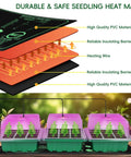 3 Pack Seed Starter Tray Kit With Grow Lights Humidity Dome 36 Cell Large Seedling Trays Adjustable LED Lighting And Temperature Control Heating Mat, showing layered heating mat construction and trays with seedlings.