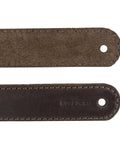Close-up of Set Of Four Full Grain Leather Drawer Handles Handmade In Bourbon Brown With Pre Made Holes For Easy Installation