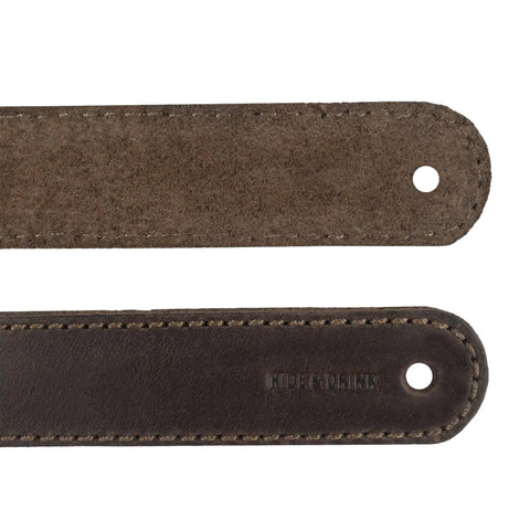 Close-up of Set Of Four Full Grain Leather Drawer Handles Handmade In Bourbon Brown With Pre Made Holes For Easy Installation