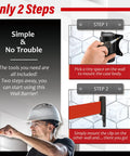 Wall Mount Retractable Belt Barrier With 9.2 Ft Red Belt In Sturdy Black Casing installation steps shown on tile wall
