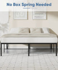 Sleek Queen Platform Bed Frame, 16 Inch High Heavy Duty Sleep Base With Zero Squeak Support, no box spring needed for mattress.