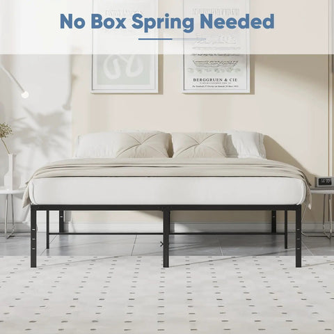 Sleek Queen Platform Bed Frame, 16 Inch High Heavy Duty Sleep Base With Zero Squeak Support, no box spring needed for mattress.