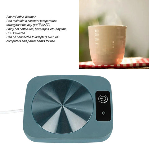 Smart Coffee Mug Warmer Keeps Your Morning Brew Cozy At Steady 131 Degrees With Usb Powered Thermal Control Solid Choice For Desk Office Or Car Setup Coffee Enthusiasts Stoked On Consistent Heat In Green on a tabletop with a steaming mug.