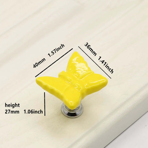 Hella Chic Yellow Ceramic Butterfly Cabinet Knobs Premium Six Piece Set Dang Beautiful Vintage Drawer Pulls For Dresser 1.57in size