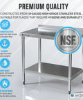 Pro Grade Heavy Duty Stainless Steel Prep Table 24 By 36 Inches With Undershelf And Backsplash NSF Certified Food Safe Commercial Kitchen Work Station