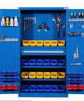 Extra Tall Lockable Metal Tool Cabinet With Two Doors, Beefy Heavy Duty Steel Storage For Garage, Workshop, Basement And Warehouse, Large Capacity Organizer For Tools And Supplies, blue pegboard front view