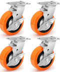 Six Inch Industrial Casters Set Of Four With Dual Ball Bearings And Polyurethane Wheels Heavy Duty 4500 Lbs Capacity Plate Swivel With Brakes