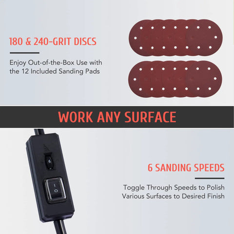 Close-up of sanding pads and control switch for 800W Electric Drywall Sander With Vacuum Attachment And Lights, Dust Collector.