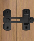 Four Pack Black Stainless Steel Sliding Barn Door Latches Featuring A 180 Degree Flip Bolt Setup And Hella Smooth Corrosion Resistant Coating For Super Solid Everyday Security That Keeps Your Home Locked And Loaded Always on wooden doors