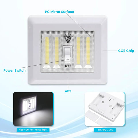 Cordless 400 Lumen COB LED Closet Light Switch Battery Powered Night Light No Wires Easy Install Stick On Magnetic Mount