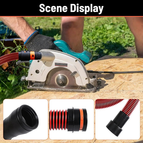 Fabater 7 Piece Dust Collection Hose Adapter Kit For Shop Vacs connected to a circular saw, showing hose fitment and functionality.