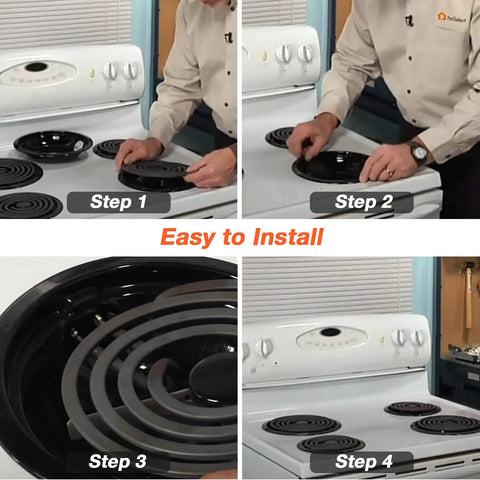 Installation steps for Porcelain Burner Drip Pan Bowls 2 Pack 8 Inch And 2 Pack 6 Inch Black Porcelain Electric Stove Drip Pans