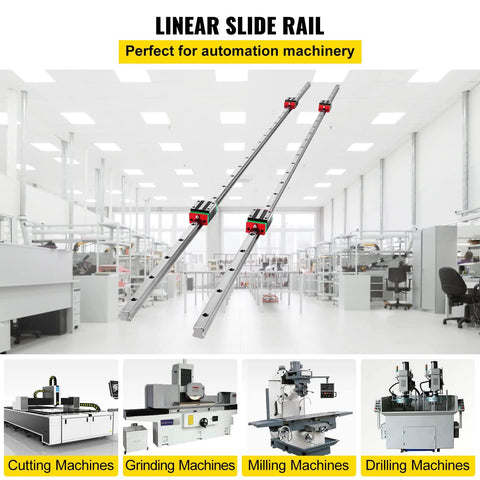 Linear guide rails, two 1500mm silver aluminum rails with four red/black square carriages