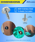Close-up of 304 stainless steel screw from 350 Pcs Canvas Snap Kit Set Great Value With Stainless Steel Marine Grade Three Eighths Inch Snaps For Clothing Leather Fabric Canvas DIY Projects Heavy Duty Mixed Socket Cap Stud Post Screw Kit for installation.