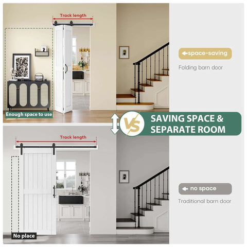 Bi Fold Barn Door 28 By 84 Inches For Closet White Waterproof Sliding Door With Hardware Kit Included And 32 Inch Track Kit