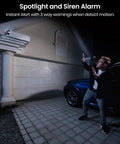Wireless Outdoor Security Cameras System 5MP Ultra HD, 2 Camera Kit monitoring garage with spotlight and siren alarm at night