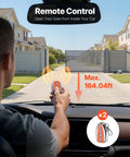 Solar Sliding Gate Opener System With 280W Motor That Powers Gates Up To 65.6 Ft And 1799 Lbs, Includes Two Remote Controls And Solar Panel For Easy, No Fuss Driveway Gate Access, shown with person using remote from car.