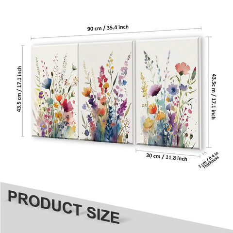 Fresh Wildflower Wall Panels Dope Sound Absorbing High Density Fiberboard Home Decor Three Piece Set, 35.4 x 17.1 inch prints.