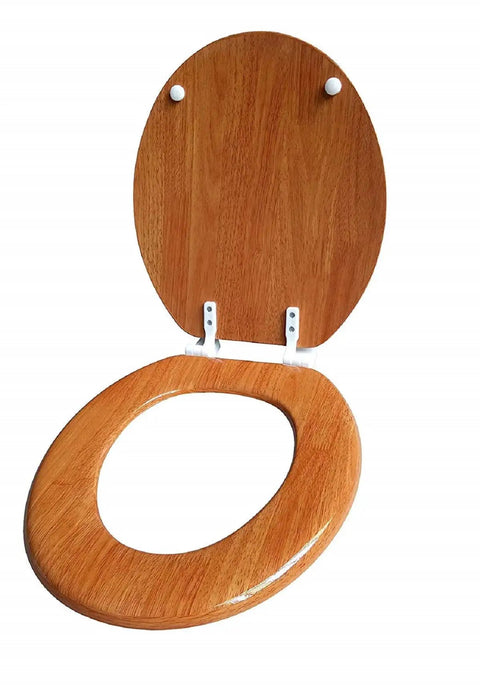 Round Toilet Seat With Easy Clean And Change Hinge Rustic Wood Grain Look Durable Molded Wood Fits All Round Bowls 15.3 To 17.1 Inches