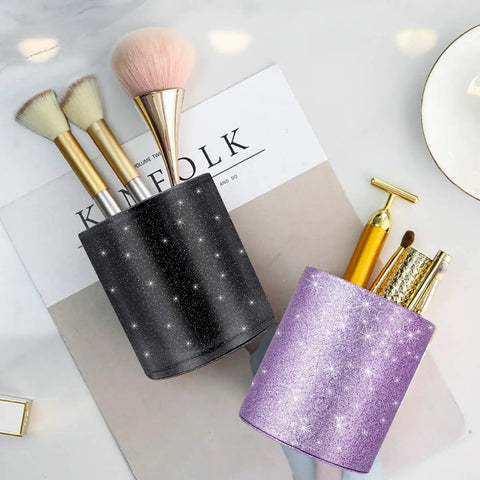 Glitter Desk Pen Holder Organizer For Office And Home Leather Look Pencil Cup For Women And Men Bling Bling Sparkle Cup