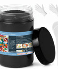 Black Quick Dry Crystal Tile Grout For Crafts Ready To Use Caulking Agent For Diy Glass Art And Mosaic Kit Supplies Handmade Gifts 1000g No Water Mixing Easy Set And Quick Apply, shown with gloves and spatula.