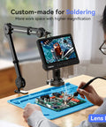 HDMI Soldering Microscope With Flexible Arm, 3 Lens Magnification, 360 Degree Base Rotation, 135 Degree Horizontal Extension, 180 Degree Vertical Movement, Foldable Design, Dope Lighting For Precise Electronics Work And Repairs. Lens L view