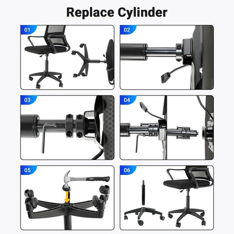 Step-by-step guide to using the Heavy Duty 28mm Gas Lift Cylinder Removal Kit For Office Chairs, 700lb Rated Steel Construction.