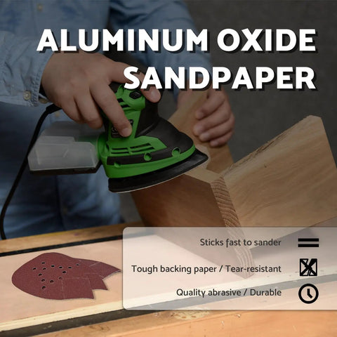 Person using Black And Decker Mouse Sanding Pads Pack With 60 80 120 150 220 Grits, 12 Hole Hook And Loop Detail Sander Pads.