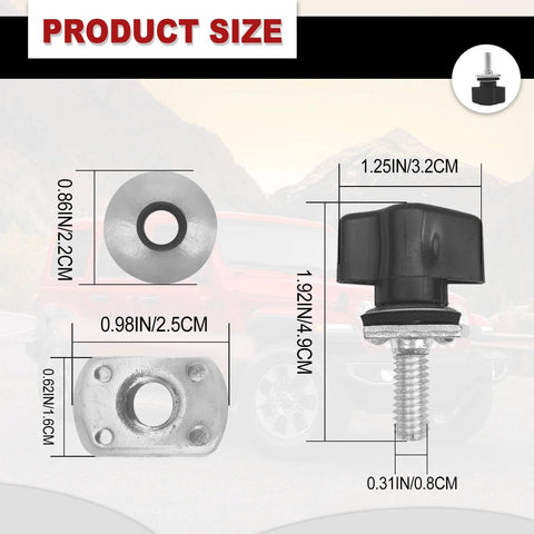 Universal Jeep Wrangler Hard Top Fastener Kit With Quick Release Bolts dimensions and close-up views of components