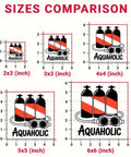3 Piece Scuba Diving Sticker Set Dope With Funny Diver Nautical Decals Die Cut Waterproof for size comparison chart.