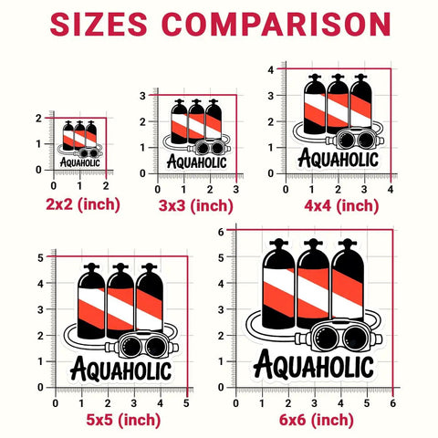 3 Piece Scuba Diving Sticker Set Dope With Funny Diver Nautical Decals Die Cut Waterproof for size comparison chart.