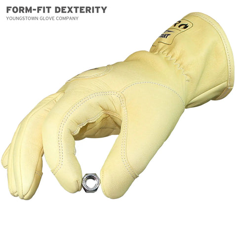 Kevlar Lined Leather Ground Utility Work Gloves For Men, 3D Dexterity Fit, Cut Puncture And Flame Resistant, X Large holding a nut