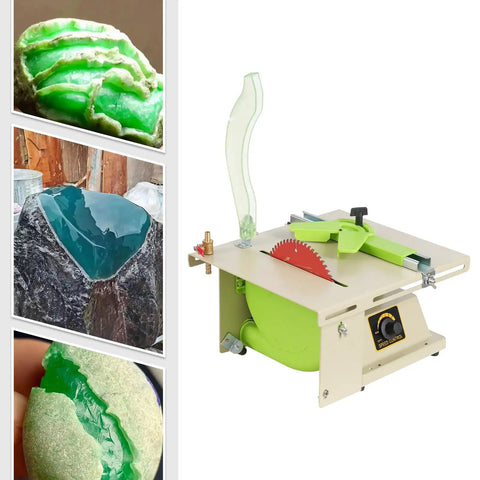 Beast Of A Rock Polishing Buffer Machine For Gem And Jewelry, 1380W 110V Lathe Table Saw Polisher And Cutting Tool next to gemstones