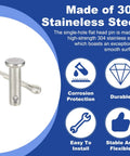 Heavy Duty M5X16mm Clevis Pins in 304 Stainless Steel With Cotter Pins, corrosion-resistant single-hole flat head with features.