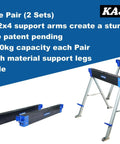 Built Tough Heavy Duty Folding Sawhorses Twin Pack shown with 2x4 arm support and folding legs for 2200 lb capacity each