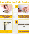 Instructions for using the chain breaker tool with 25H Drive Chain 132 Link For Razor MX650 MX500 SX500 RSF650 SX650 XRF500