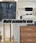 Four Pieces Silver Adhesive Cabinet Handles installed on various furniture, showcasing versatile application in kitchen and home projects.