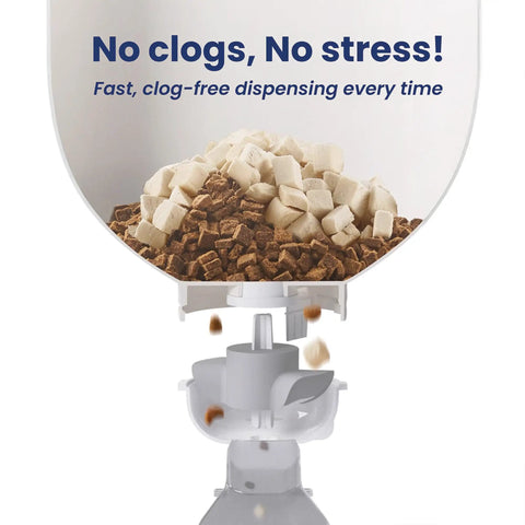 Super Slick Automatic Smart Pet Feeder With Crisp 2K Hd Camera And Nifty Smartphone App And 19 Cup Dry Kibble Dispenser For Cats And Dogs feeding kibble without clogs.