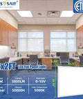 Office setting with ceiling showing Set Of Four 2x2 LED Flat Panel Lights For Office Ceiling, 45W 5800 LM Drop Ceiling Troffer.