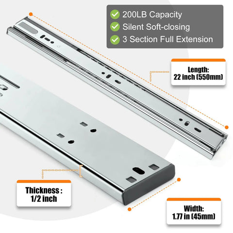 The Real Deal Heavy Duty Soft Close Drawer Slides 22 Inch Full Extension With Hydraulic Damper And Rust Resistant Zinc Plated Finish for quiet closing.