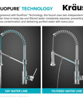 KRAUS Bolden 2-in-1 Pull Down Kitchen Faucet with Integrated Water Filter Tap for Reverse Osmosis or Water Filtration System in Matte Black showing DuoPure Technology water lines.